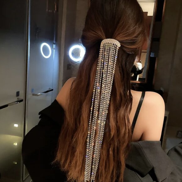Rhinestone Hair Clip with Long Tassles - Picture 3 of 7